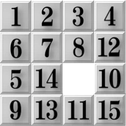 Numbered fifteen-puzzle tiles with one empty square