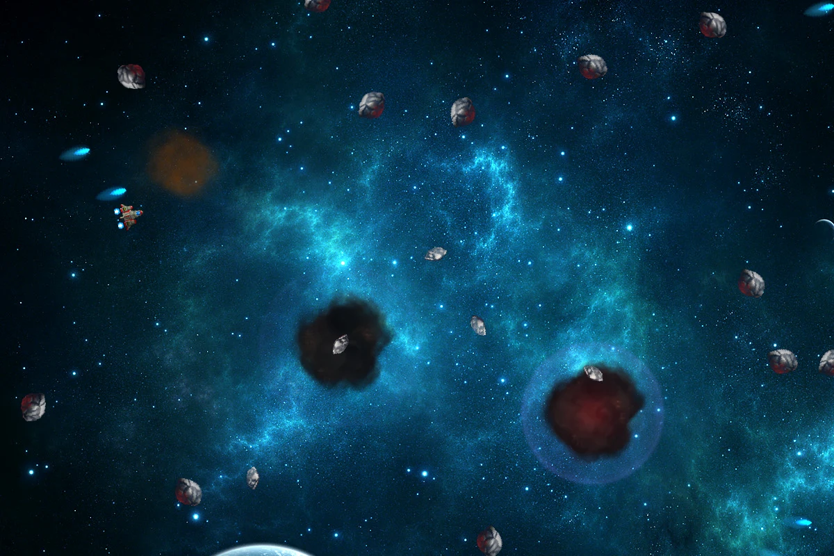 Asteroids against a star-filled background