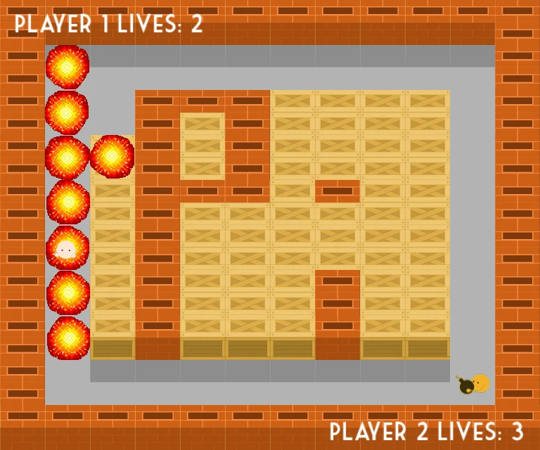 Bomberman: Two-player Bomberman in a tiled arena.