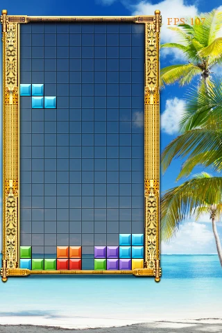 Tetris: Falling blocks inside a gold frame.